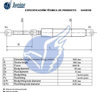 JUNIOR GS40310 - Газовая пружина, упор autospares.lv