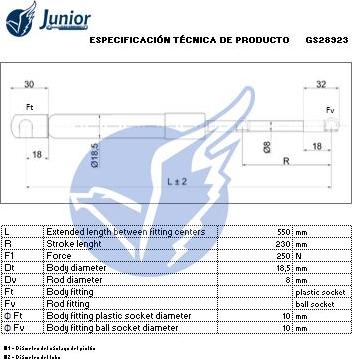 JUNIOR GS28923 - Газовая пружина, упор autospares.lv