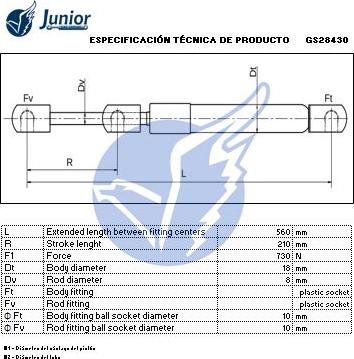 JUNIOR GS28430 - Газовая пружина, упор autospares.lv