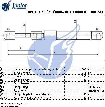 JUNIOR GS28534 - Газовая пружина, упор autospares.lv