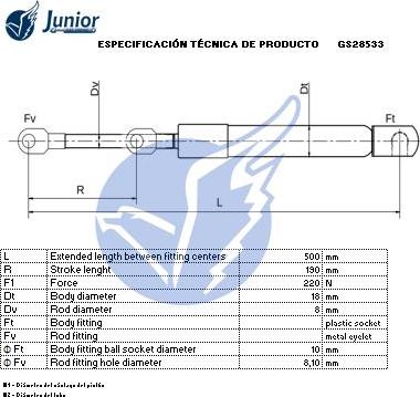 JUNIOR GS28533 - Газовая пружина, упор autospares.lv