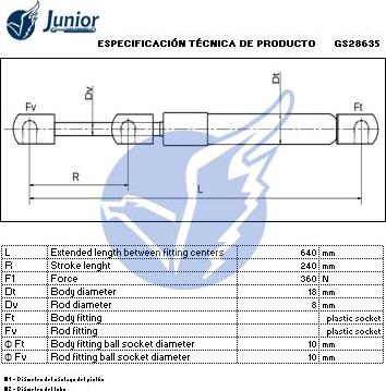 JUNIOR GS28635 - Газовая пружина, упор autospares.lv