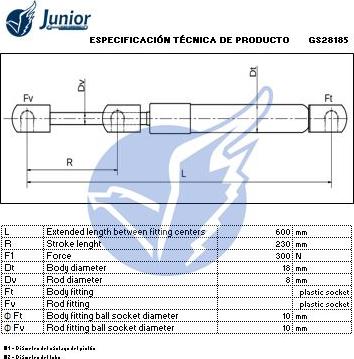 JUNIOR GS28185 - Газовая пружина, упор autospares.lv