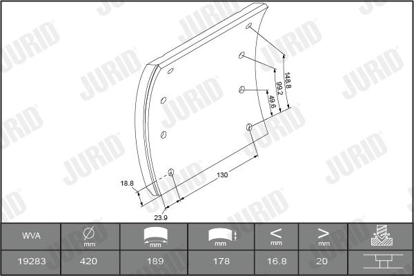 Jurid 1928311250 - Комплект тормозных башмаков, барабанные тормоза autospares.lv