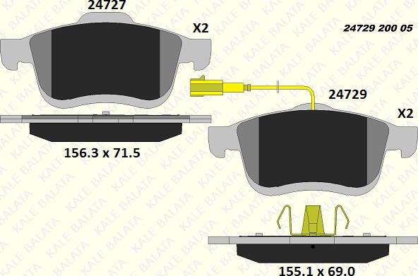 KALE 24729 200 05 - Тормозные колодки, дисковые, комплект autospares.lv