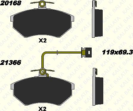 KALE 20168 196 15 - Тормозные колодки, дисковые, комплект autospares.lv