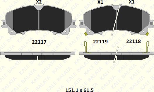 KALE 22117 158 05 - Тормозные колодки, дисковые, комплект autospares.lv