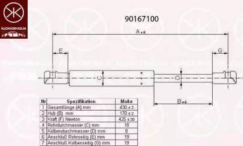 Klokkerholm 90167100 - Газовая пружина, упор autospares.lv