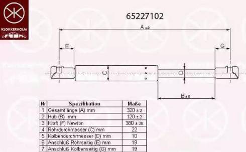 Klokkerholm 65227102 - Газовая пружина, упор autospares.lv