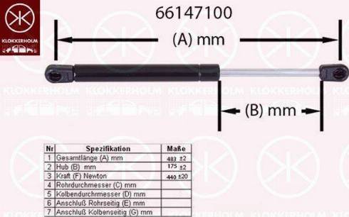 Klokkerholm 66147100 - Газовая пружина, упор autospares.lv