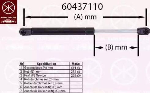 Klokkerholm 60437110 - Газовая пружина, упор autospares.lv