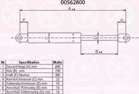 Klokkerholm 00562800 - Газовая пружина, капот autospares.lv