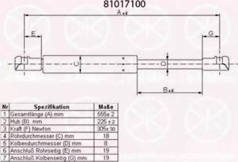 Klokkerholm 81017100 - Газовая пружина, упор autospares.lv