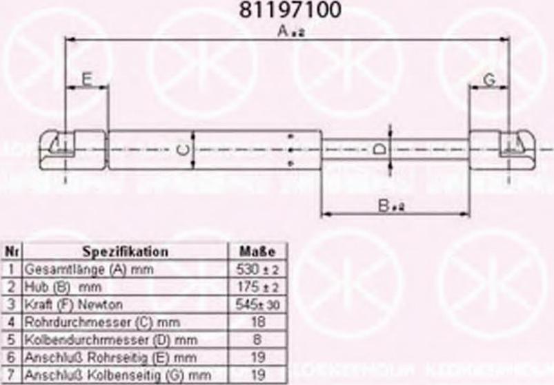 Klokkerholm 81197100 - Газовая пружина, упор autospares.lv