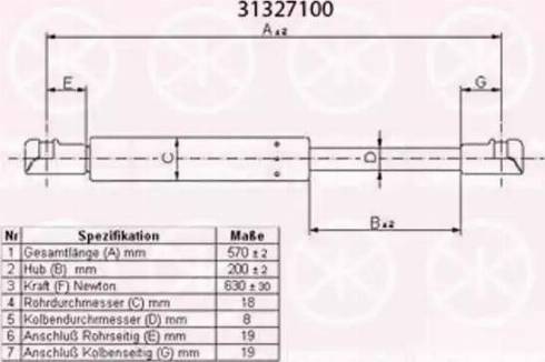 Klokkerholm 31327100 - Газовая пружина, упор autospares.lv