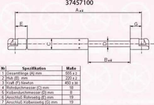 Klokkerholm 37457100 - Газовая пружина, упор autospares.lv