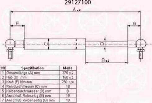 Klokkerholm 29127100 - Газовая пружина, упор autospares.lv