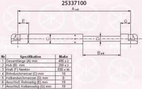 Klokkerholm 25337100 - Газовая пружина, упор autospares.lv