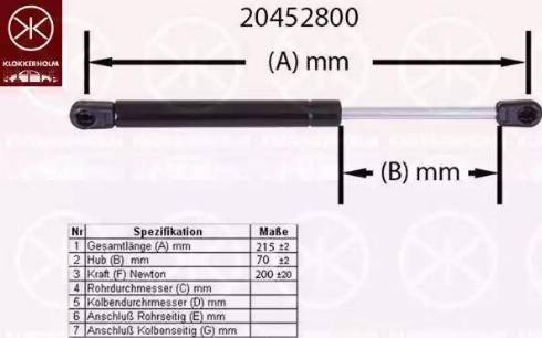 Klokkerholm 20452800 - Газовая пружина, капот autospares.lv