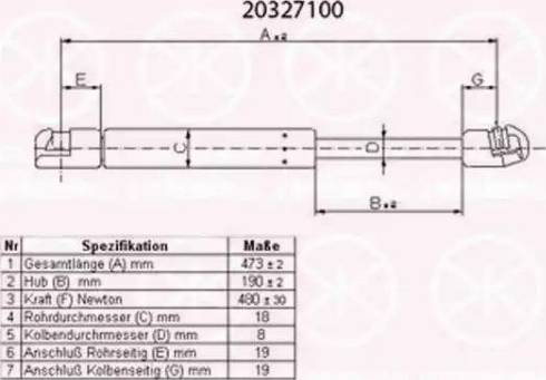 Klokkerholm 20327100 - Газовая пружина, упор autospares.lv