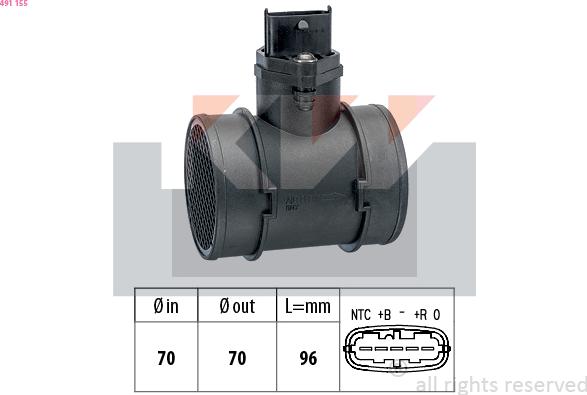 KW 491 155 - Датчик потока, массы воздуха autospares.lv