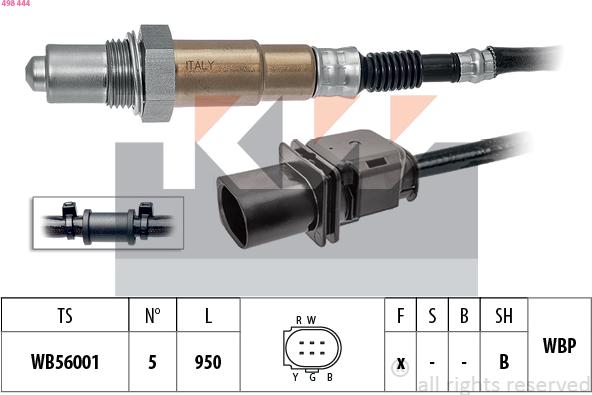 KW 498 444 - Лямбда-зонд, датчик кислорода autospares.lv