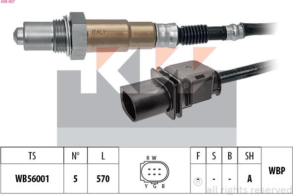 KW 498 407 - Лямбда-зонд, датчик кислорода autospares.lv