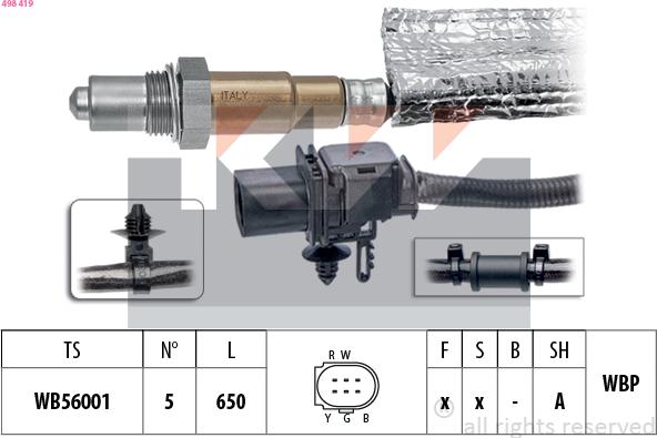 KW 498 419 - Лямбда-зонд, датчик кислорода autospares.lv