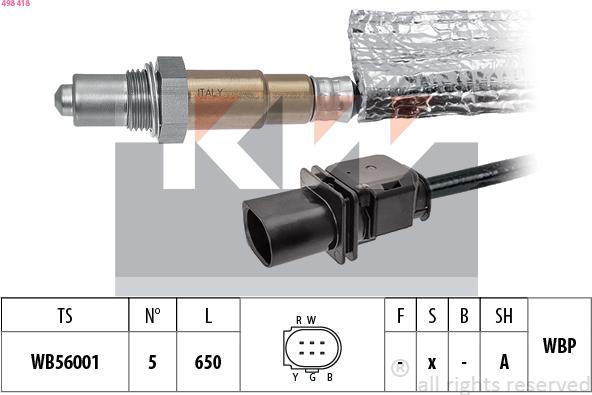 KW 498 418 - Лямбда-зонд, датчик кислорода autospares.lv