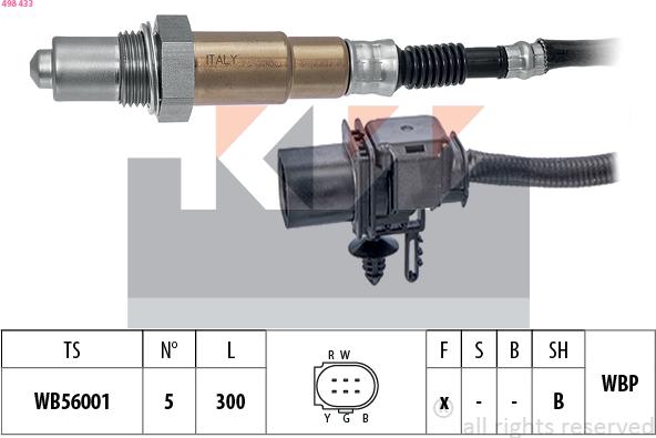 KW 498 433 - Лямбда-зонд, датчик кислорода autospares.lv