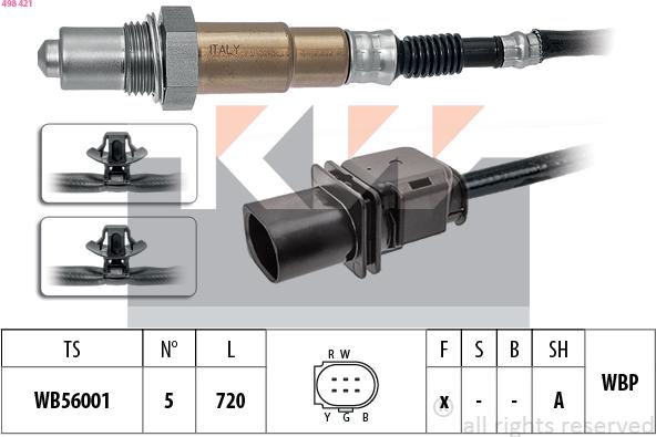 KW 498 421 - Лямбда-зонд, датчик кислорода autospares.lv