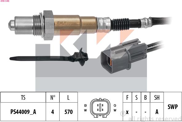 KW 498 548 - Лямбда-зонд, датчик кислорода autospares.lv