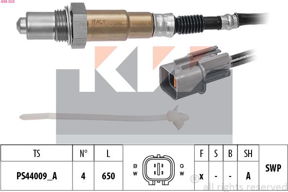 KW 498 550 - Лямбда-зонд, датчик кислорода autospares.lv