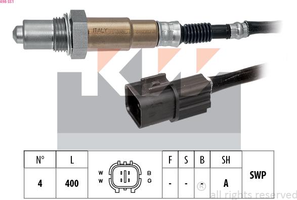 KW 498 551 - Лямбда-зонд, датчик кислорода autospares.lv