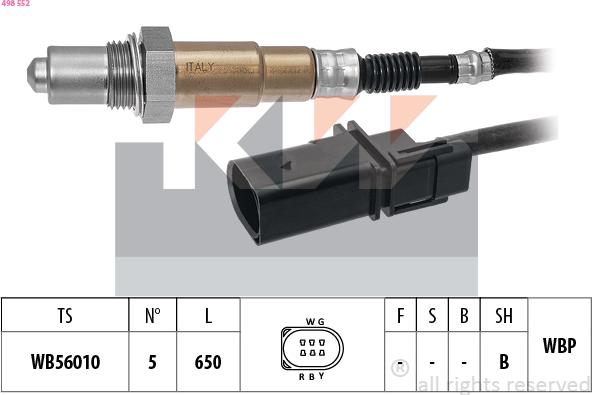 KW 498 552 - Лямбда-зонд, датчик кислорода autospares.lv