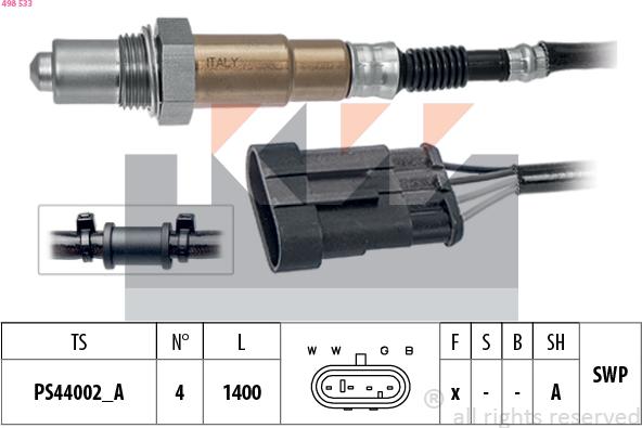 KW 498 533 - Лямбда-зонд, датчик кислорода autospares.lv