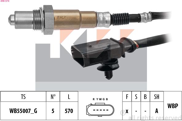 KW 498 574 - Лямбда-зонд, датчик кислорода autospares.lv