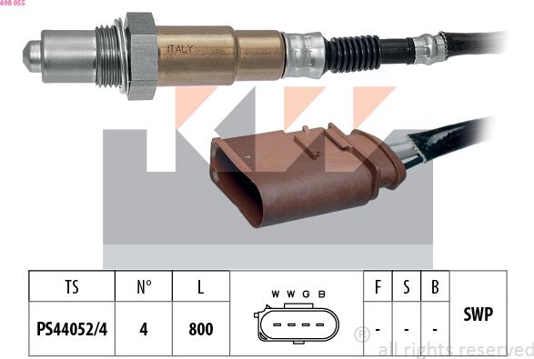 KW 498 055 - Лямбда-зонд, датчик кислорода autospares.lv