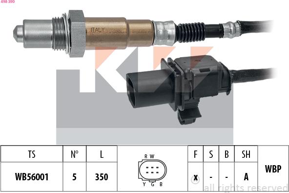 KW 498 390 - Лямбда-зонд, датчик кислорода autospares.lv