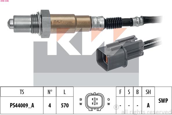 KW 498 346 - Лямбда-зонд, датчик кислорода autospares.lv