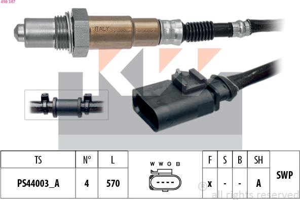 KW 498 347 - Лямбда-зонд, датчик кислорода autospares.lv