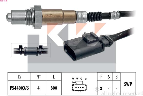 KW 498 354 - Лямбда-зонд, датчик кислорода autospares.lv