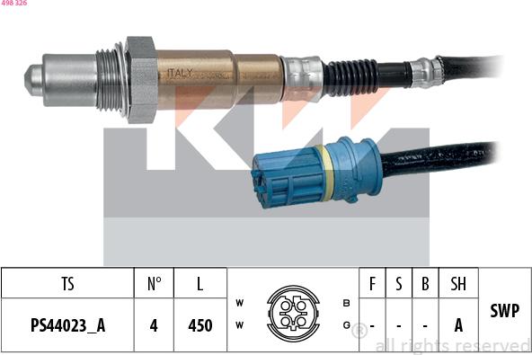 KW 498 326 - Лямбда-зонд, датчик кислорода autospares.lv