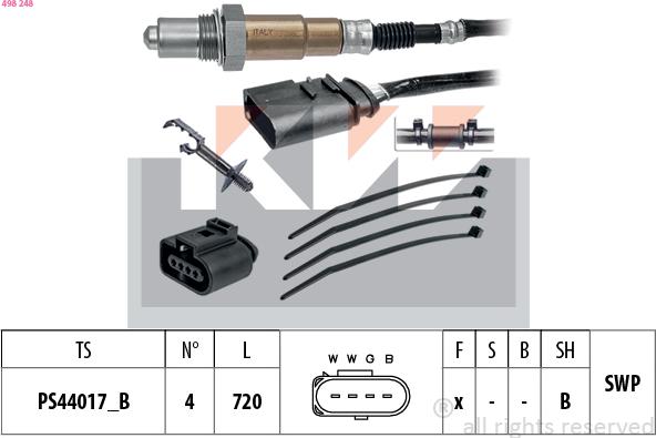 KW 498 248 - Лямбда-зонд, датчик кислорода autospares.lv