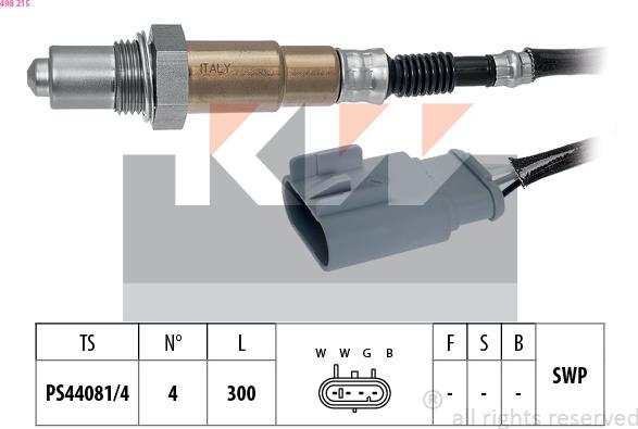 KW 498 215 - Лямбда-зонд, датчик кислорода autospares.lv