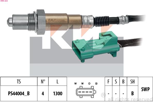 KW 498 222 - Лямбда-зонд, датчик кислорода autospares.lv