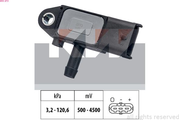 KW 493 273 - Датчик, давление выхлопных газов autospares.lv