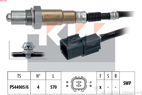 KW 497 510 - Лямбда-зонд, датчик кислорода autospares.lv