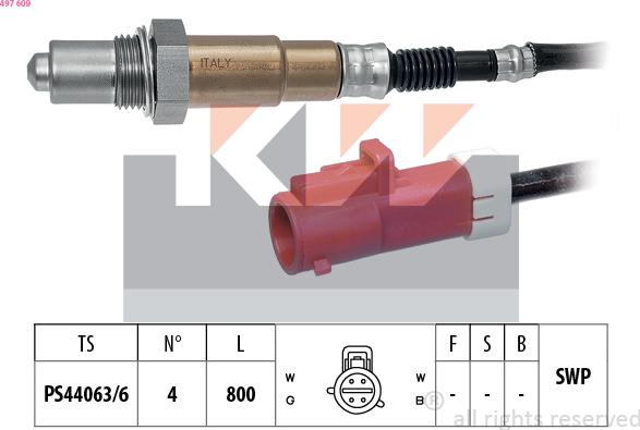 KW 497 609 - Лямбда-зонд, датчик кислорода autospares.lv