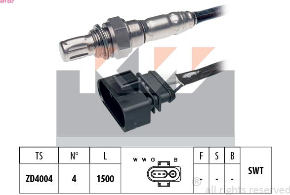 KW 497 087 - Лямбда-зонд, датчик кислорода autospares.lv